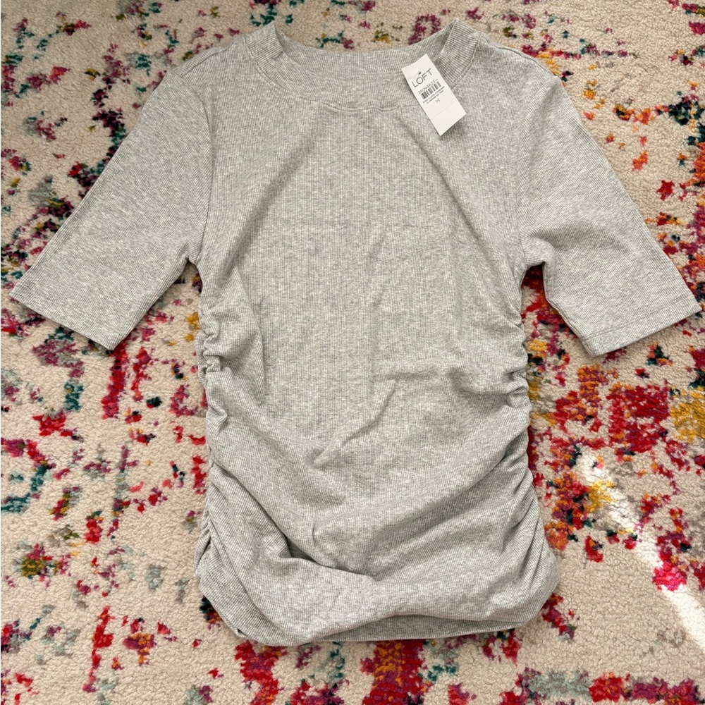 LOFT Light Heather Gray Ribbed Knit Top